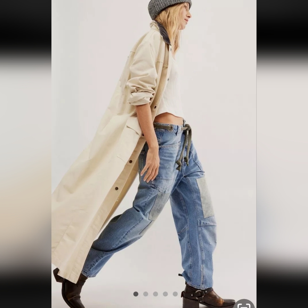 Free People We The Free Hunter Duster Maxi Snap Rib Collar Pockets Creme Pastry